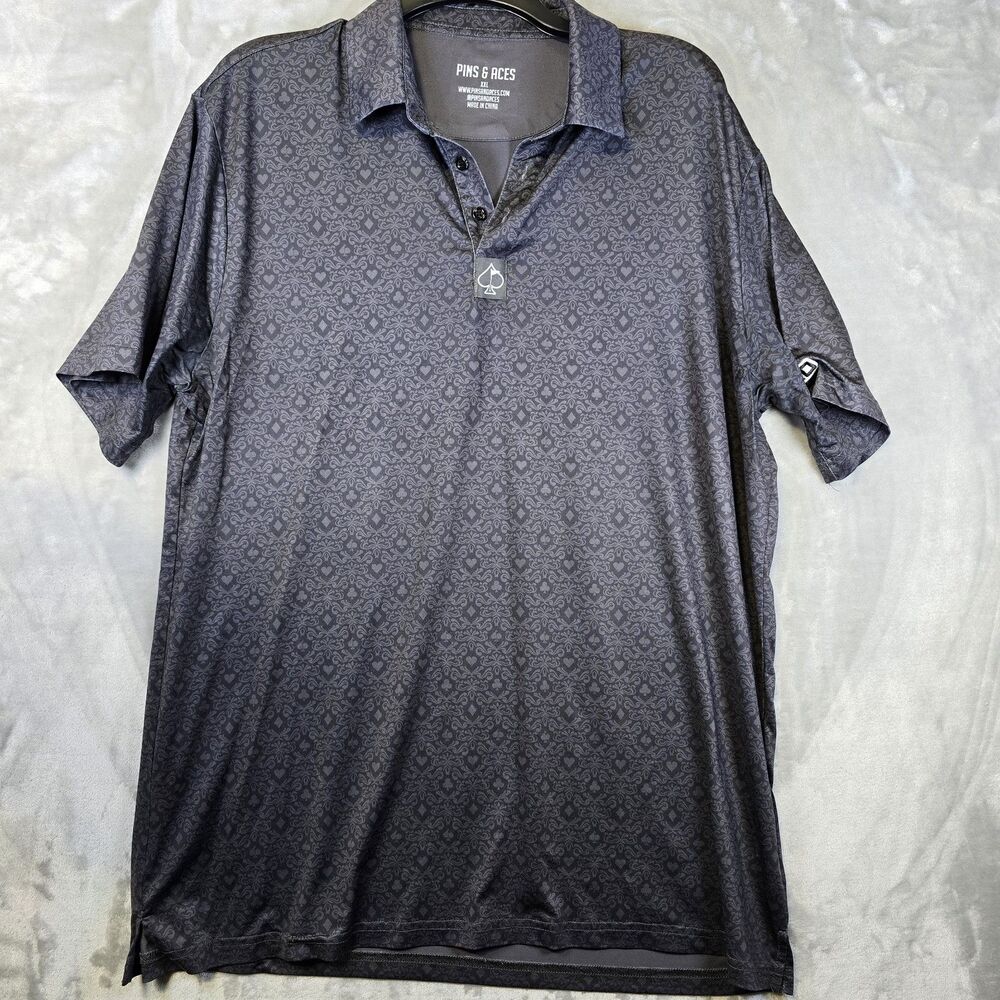 Pins And Aces Golf Polo Shirt Mens XXL Poker Theme Aces Hearts Ezgo Patch